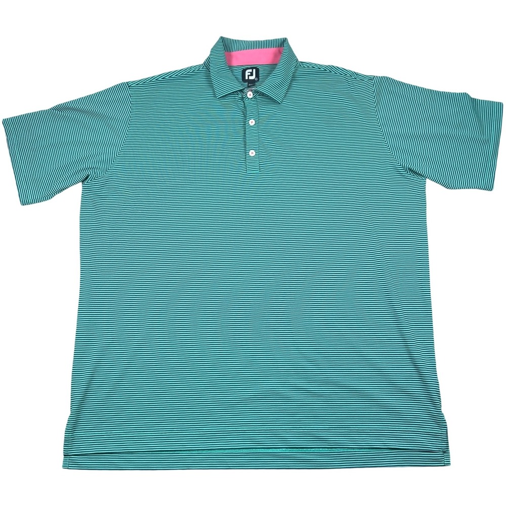 FootJoy Polo Shirt Mens 2XL Green Striped Golf Athletic Preppy Sporty
